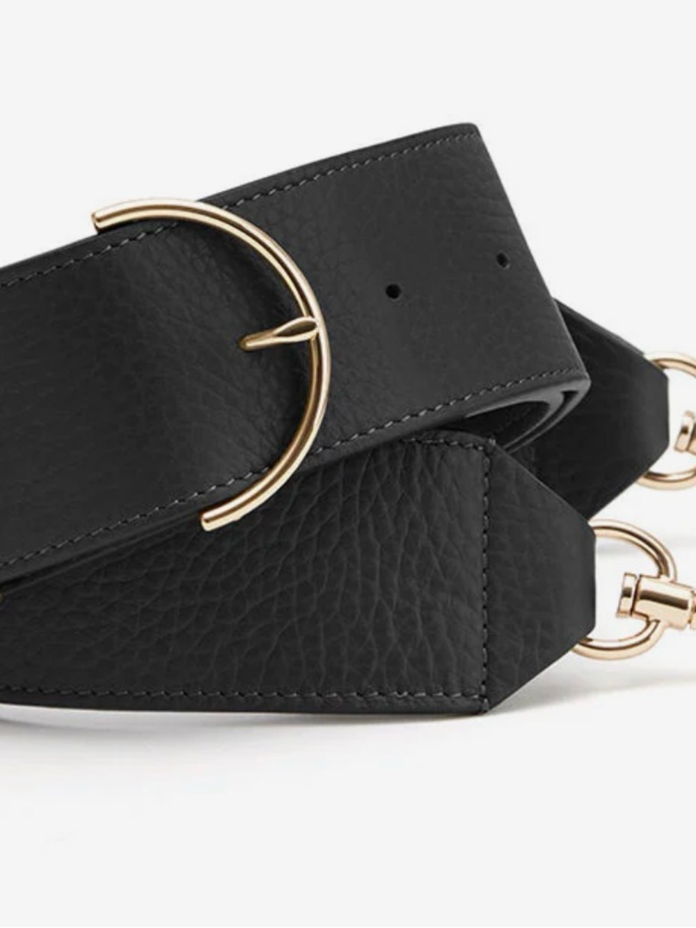 Cuyana Black Leather Adjustable Bag Strap with Gold Hardware